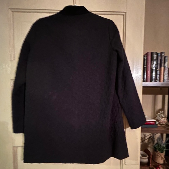 Maje Gretelle Leather Trimmed Jacquard Knit Black Coat Jacket size 36 - Picture 3 of 7